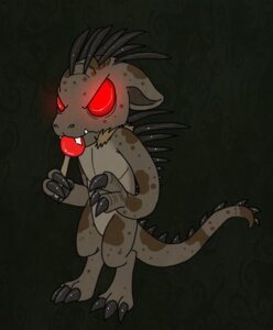 Rating: Safe Score: 0 Tags: 3_fingers 3_toes ambiguous_gender american_mythology anthro black_background black_claws brown_markings candy chupacabra claws cryptid dessert e621 empty_eyes feet fingers food freckles glowing glowing_eyes grumpy head_spikes lollipop markings mythology neonate red_sclera simple_background solo spikes spikes_(anatomy) spots tail toe_claws toes vonderdevil young User: bunchy7s