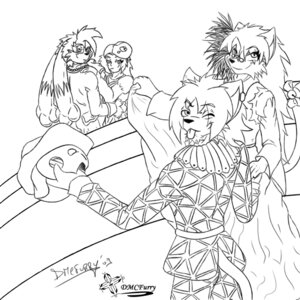 Rating: Safe Score: 0 Tags: 1:1 2009 anthro black_and_white canid canine dmcfurry e621 ear_piercing eyewear female fur glasses group looking_at_viewer male mammal monochrome piercing User: bunchy7s