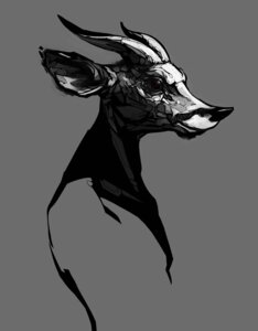 Rating: Safe Score: 0 Tags: antelope anthro bovid bovid_horn bust_portrait e621 grey_background horn male mammal monochrome portrait simple_background solo tragelaphus User: bunchy7s