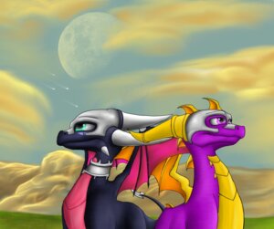 Rating: Safe Score: 0 Tags: 6_horns activision armor black_body bracelet claws collar countershading cynder cynder-and-spyro-fan detailed_background digital_media_(artwork) dragon duo e621 european_mythology female feral furgonomics green_eyes horn jewelry magenta_body magenta_scales male membrane_(anatomy) membranous_wings minerea moon multi_horn multicolored_body mythological_creature mythological_scalie mythology nude purple_body red_body reptile scales scalie spiked_tail spikes spikes_(anatomy) spyro spyro_the_dragon tail the_legend_of_spyro toony two_tone_body ventral_scales western_dragon white_horn wing_claws wings User: bunchy7s