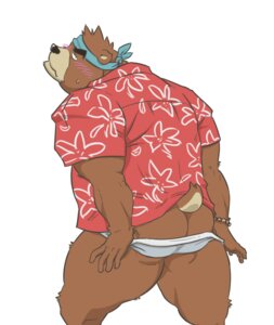 Rating: Questionable Score: 0 Tags: anthro bear biceps blush brown_bear brown_body brown_fur butt clothing e621 fur grizzly_bear kenji_mikazuki looking_at_viewer looking_back male mammal mooning morenatsu muscular muscular_anthro muscular_male rear_view shirt slightly_chubby solo tetsuo_oshiba topwear unavailable_at_source undressing ursine User: bunchy7s