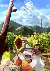 Rating: Safe Score: 0 Tags: :3 ambiguous_gender blush chikorita clothing cloud collar duo e621 flower fur gappu generation_2_pokemon generation_3_pokemon grass hat headgear headwear hi_res leaf leash looking_at_viewer male markings mountain nintendo open_mouth outside plant pokemon pokemon_(species) power_lines red_eyes red_markings road shirt sky smile sunflower teeth tongue topwear white_body white_fur zangoose User: bunchy7s