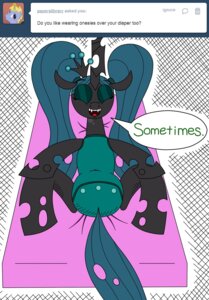 Rating: Questionable Score: 0 Tags: 2013 ageplay arthropod changeling_(mlp) clothed clothing crinklebottomchrysalis dialogue diaper diaper_under_clothing e621 english_text eyes_closed fangs female feral friendship_is_magic green_hair hair hasbro hi_res hole_(anatomy) horn infantilism insect_wings lying my_little_pony onesie pigtails quadruped queen_chrysalis_(mlp) roleplay snapsuit solo source_request spread_legs spreading tail teeth text tumblr wearing_diaper wings User: bunchy7s