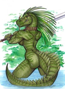 Rating: Questionable Score: 0 Tags: angry anthro barbarian biped breasts butt claws claymore dungeoneers e621 fangs female green_body jewelry liz_(dungeoneers) lizardbeth looking_at_viewer looking_back melee_weapon muscular muscular_anthro muscular_female necklace non-mammal_breasts nude rear_view reptile scalie side_boob solo standing stripes sword tail teeth water weapon wet User: bunchy7s