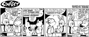 Rating: Safe Score: 0 Tags: anthro bench black_and_white clothing comic costume dialogue domestic_pig duo e621 english_text eyewear fursuit hoodie lagomorph leporid male mammal monochrome rabbit sinfest slick_(sinfest) squigley_(sinfest) suid suine sunglasses sus_(pig) tatsuya_ishida text topwear User: bunchy7s