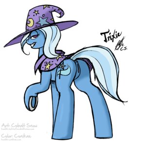 Rating: Explicit Score: 0 Tags: 2012 anus blue_body blue_fur butt cape clothing cobalt_snow colored conditional_dnp cutie_mark digital_media_(artwork) e621 english_text equid equine female feral friendship_is_magic fur genitals grin hair half-closed_eyes hasbro hat headgear headwear horse looking_at_viewer looking_back mammal multicolored_hair my_little_pony narrowed_eyes pony presenting presenting_hindquarters presenting_vulva purple_eyes quadruped signature simple_background smile solo tail text trixie_(mlp) two_tone_hair vulva white_background white_hair wizard_hat User: bunchy7s