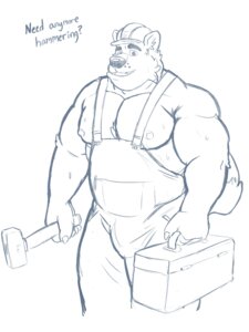 Rating: Questionable Score: 0 Tags: absurd_res anthro armor beef bodily_fluids canid canine canis clothing construction_worker e621 english_text food fur hard_hat headgear helmet hi_res looking_at_viewer male mammal meat musclegut muscular muscular_anthro muscular_male nipples overalls pecs slightly_chubby solo stocky suggestive sweat tcw text toolbox wolf User: bunchy7s