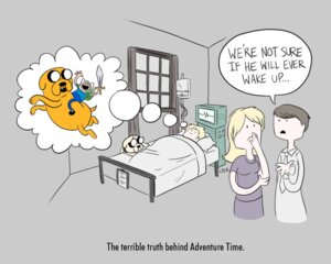Rating: Safe Score: 0 Tags: adventure_time bed canid canine canis cartoon_network coma dialogue digital_media_(artwork) doctor domestic_dog dream e621 english_text female finn_the_human furniture group hospital human humor jake_the_dog male mammal micro_calves micro_legs micro_thighs minerva_campbell_(adventure_time) narrow_hips not_furry on_bed on_model text the_truth thin_calves thin_legs thin_thighs unconscious under_covers unknown_artist User: bunchy7s