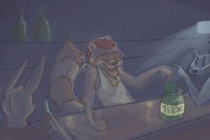 Rating: Safe Score: 0 Tags: 5_fingers anthro bottle brown_body brown_fur chest_tuft clothed clothing combatraccoon container countertop e621 ear_piercing facial_markings facial_piercing fingers fur grey_body grey_fur group hair head_markings holding_bottle holding_container holding_object inside jar lagomorph leporid lip_piercing long_ears looking_aside looking_at_another male mammal markings mask_(marking) money open_mouth open_smile piercing procyonid rabbit raccoon raised_tail shirt short_hair smile solo_focus stripes tail tank_top tipping topwear tuft waiter User: bunchy7s