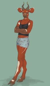 Rating: Safe Score: 0 Tags: antelope anthro biped blue_eyes bongo_(antelope) bottomwear bovid bovine brown_body brown_fur clothed clothing crossed_arms e621 eurycerus female fur hooves horn mammal markings shorts simple_background solo spiral-horned_antelope standing tomboy User: bunchy7s
