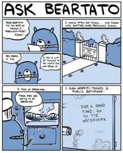 Rating: Safe Score: 0 Tags: 2010 ambiguous_gender bear beartato comic dialogue e621 english_text humor letter mammal nedroid speech_bubble text what User: bunchy7s