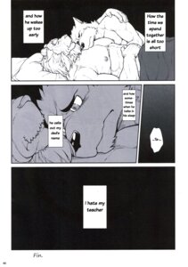 Rating: Safe Score: 0 Tags: absurd_res after_sex age_difference anthro bed canid canine canis comic dialogue e621 end_page english_text eyes_closed felid fur furniture greyscale hi_res him_and_teacher jin_(artist) lion male male/male mammal monochrome multiple_scenes nipples pantherine sad sleeping text wolf User: bunchy7s