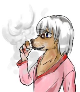 Rating: Safe Score: 0 Tags: 4_fingers ambiguous_gender anthro blue_eyes brown_nose cigarette clothed clothing e621 eyewear fingers fur glasses hair mammal mustelid otter shirt simple_background smoke smoking solo tan_body tan_fur topwear unknown_artist whiskers white_background white_hair User: bunchy7s