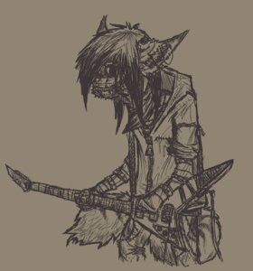 Rating: Safe Score: 0 Tags: anthro canid canine canis clothed clothing e621 electric_guitar fully_clothed gas_mask guitar male mammal mask musical_instrument playing_guitar playing_music plucked_string_instrument skatha sketch solo string_instrument wolf zzak_(character) zzakerhyus User: bunchy7s
