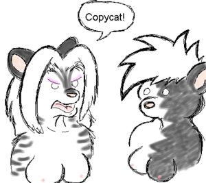 Rating: Questionable Score: 0 Tags: anthro breasts chess_(loonieloona) dialogue digital_media_(artwork) duo e621 english_text eyeshadow female fur humor hybrid low_res makeup mammal mephitid nipples nude oekaki pink_nose skunk speech_bubble striped_body striped_fur stripes text unknown_artist zig_zag User: bunchy7s