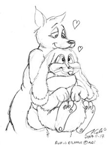Rating: Safe Score: 0 Tags: 2009 3_toes aldi_(artist) ambiguous_gender anthro belly buckteeth carrying_another dated duo e621 feet feral flapper_rabbit heart_symbol hug hugging_another hugging_from_behind kangaroo lagomorph leporid macropod mammal marsupial monochrome nude overweight rabbit roofus_(aldi) simple_background size_difference teeth toes toony traditional_media_(artwork) white_background User: bunchy7s