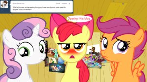 Rating: Safe Score: 0 Tags: 16:9 accessory apple_bloom_(mlp) blush bow_(feature) bow_accessory bow_ribbon comic computer cutie_mark_crusaders_(mlp) e621 earth_pony electronics english_text equid equine feathered_wings feathers female feral friendship_is_magic hair_accessory hair_bow hair_ribbon hasbro horn horse jananimations laptop mammal my_little_pony mythological_creature mythological_equine mythology pegasus pony ribbons scootaloo_(mlp) smile sweetie_belle_(mlp) text tumblr unicorn widescreen wings young User: bunchy7s
