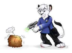 Rating: Safe Score: 0 Tags: anthro blue_eyes borgtribble caitian charfade clothing duo e621 fan_character felid gradient_background hair holding_object holding_weapon l'noel male mammal phaser shoulder_bag simple_background standing star_trek star_trek_the_animated_series tail tail_tuft tribble tricorder tuft uniform weapon white_background white_hair young young_anthro User: bunchy7s