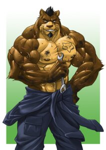 Rating: Safe Score: 0 Tags: abs anthro athletic beard biceps big_muscles biped black_hair bodily_fluids bottomwear brown_body brown_fur clothed clothing e621 echin facial_hair felid fur goatee green_background hair holding_object holding_tool jumpsuit looking_at_viewer male mammal mechanic muscular muscular_anthro muscular_male mustelid nipples otter pants pecs pose scar simple_background solo standing sweat tattoo tools topless vein wrench yellow_body yellow_fur User: bunchy7s