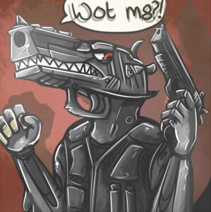 Rating: Safe Score: 0 Tags: alternate_species angry animate_inanimate anthro bad_trigger_discipline desert_eagle dialogue e621 english_text for_a_head gun gun_head handgun head_cannon holding_gun holding_object holding_ranged_weapon holding_weapon humanoid humanoidized living_gun living_machine living_ranged_weapon living_weapon machine male metallic_body nightmare_fuel not_furry object_head pistol ranged_weapon red_background red_eyes simple_background solo swampjaws teeth text weapon what_has_science_done User: bunchy7s