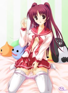 Rating: Explicit Score: 0 Tags: bed blush breasts brown_eyes clothing cum cum_string dragon_quest female kousaka_tamaki long_hair medium_breasts miniskirt no_bra open_clothes open_shirt panties panty_pull rakkyo red_hair rule34 school_uniform serafuku she-slime shirt skirt slime_(dragon_quest) stockings striped striped_panties thighhighs tied_hair to_heart_(series) to_heart_2 twintails underwear User: bunchy7s