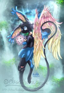 Rating: Safe Score: 0 Tags: ambiguous_gender e621 elessthehedgecat feathered_wings feathers feet floating hindpaw long_ears long_tail nameless_caragoo pawpads paws solo tail watermark wings User: bunchy7s
