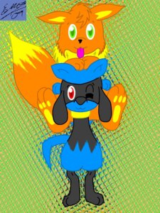 Rating: Safe Score: 0 Tags: 2009 3:4 canid canine dipstick_tail duo e621 eevee generation_1_pokemon generation_4_pokemon green_eyes hair hi_res male mammal markings marquis2007 marquis_the_eevee nintendo orange_hair pokemon pokemon_(species) red_eyes riolu tail tail_markings User: bunchy7s