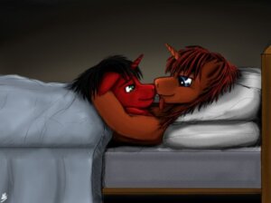 Rating: Questionable Score: 0 Tags: ambiguous_gender bed black_hair blue_eyes cuddling duo e621 equid equine fan_character feral fur furniture green_eyes hair hasbro horn low_res lying mammal my_little_pony mythological_creature mythological_equine mythology pillow red_body red_fur red_hair smile unicorn unknown_artist User: bunchy7s Rating: Questionable Score: 0 Tags: ambiguous_gender bed black_hair blue_eyes cuddling duo e621 equid equine fan_character feral fur furniture green_eyes hair hasbro horn low_res lying mammal my_little_pony mythological_creature mythological_equine mythology pillow red_body red_fur red_hair smile unicorn unknown_artist User: bunchy7s