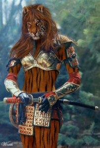 Rating: Safe Score: 0 Tags: anthro armor brown_hair clothing costume detailed_background e621 felid female forest hair katana long_hair looking_at_viewer mammal markings melee_weapon outside pantherine plant real solo stripes sword tiger tree unknown_artist weapon whiskers worth1000 User: bunchy7s