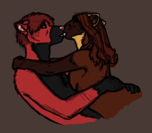 Rating: Questionable Score: 0 Tags: anthro anthro_on_anthro black_body black_fur blue_eyes brown_background brown_body brown_fur brown_hair canid canine duo e621 female french_kissing fur gulonine hair hug kissing male male/female mammal marten multicolored_body multicolored_fur mustelid musteline pink_nose red_body red_fur red_hair rydian simple_background two_tone_body two_tone_fur unknown_artist User: bunchy7s