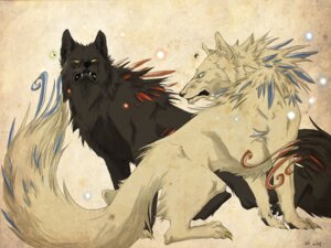 Rating: Safe Score: 0 Tags: 4:3 ambiguous_gender black_body black_fur canid canine canis duo e621 fangs feral fur mammal mizu-no-akira quadruped simple_background tail teeth white_body white_fur wolf yellow_eyes User: bunchy7s
