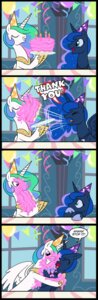 Rating: Safe Score: 0 Tags: 2012 asking_to_stop balloon banner blue_eyes blue_hair bunting_(banner) cake candle clothing comic command decoration dessert dialogue e621 english_text equid equine escaping_text eyes_closed feathered_wings feathers female feral food friendship_is_magic gold_(metal) hair hasbro hat headgear headwear hi_res holding_cake holding_food holding_object horn hug inflatable jewelry laugh madmax mammal multicolored_hair my_little_pony mythological_creature mythological_equine mythology necklace party_hat pennant_banner princess_celestia_(mlp) princess_luna_(mlp) purple_eyes scared sibling_(lore) sister_(lore) sisters_(lore) smoke sparkles speech_bubble talking_to_another tan575 text thanking window winged_unicorn wings yelling User: bunchy7s