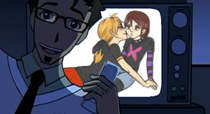 Rating: Questionable Score: 0 Tags: birch_small black_leggings blush brown_hair denim_shorts edit female glasses hair_ribbon hand_on_hand lights_off long_sleeves miniskirt my_life_me necklace norman_towes orange_hair ponytail remote_control rule34 sandra_le_blanc short_hair spiked_collar television yuri User: bunchy7s