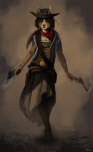 Rating: Safe Score: 0 Tags: anthro belt biped boots brown_hair canid canine clothing cowboy_hat dual_wielding e621 female footwear gun hair handgun hat headgear headwear holding_gun holding_object holding_ranged_weapon holding_weapon long_hair looking_at_viewer mammal pose ranged_weapon revolver rhou scarf shoes smoke solo spots standing walking weapon western wild_west User: bunchy7s