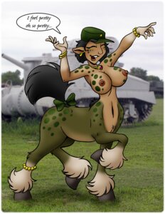 Rating: Questionable Score: 0 Tags: 5_fingers accessory anklet armored_vehicle bare_breasts big_breasts black_hair black_tail blurred_background border bow_(feature) bow_accessory bow_ribbon bracelet breasts casemate centaur clothing digital_media_(artwork) e621 ear_piercing english_text equid equid_taur european_mythology eyes_closed female fetlocks fingers front_view fur furgonomics grass greek_mythology green_body green_fur green_skin hair hat headgear headwear hooves humanoid_pointy_ears humanoid_taur jewelry light_body light_skin m3_lee machine mammal mammal_taur markings mixed_media multicolored_body multicolored_fur multicolored_skin mythology naga_(artist) necklace nipples open_mouth outside patrol_cap photo_background photography_(artwork) piercing pink_nipples plant pointy_ears polka_dots raised_tail real ribbons side_view singing smile solo speech_bubble spots spotted_body spotted_fur spotted_skin tail tail_accessory tail_bow tail_ribbon tan_body tan_skin tank_(vehicle) taur text three-quarter_view tracked_vehicle turret two_tone_body two_tone_skin vector vehicle white_body white_border white_fur User: bunchy7s