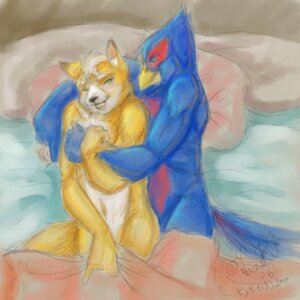 Rating: Questionable Score: 0 Tags: 1:1 2006 2008 anthro anthro_on_anthro avian beak bed bird blue_body blue_eyes blue_feathers canid canine condom duo e621 falco_lombardi feathers fox fox_mccloud fur furniture green_eyes holding_condom holding_object hug hugging_another hugging_from_behind inside interspecies male male/male mammal nintendo nude on_bed sexual_barrier_device star_fox tail tail_feathers whiskers wovstah yellow_body yellow_fur User: bunchy7s
