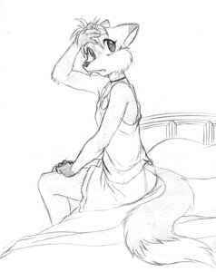 Rating: Safe Score: 0 Tags: anthro bed black_and_white canid canine chochi e621 femboy fox furniture lovely_pets male mammal mike_blade monochrome simple_background solo tail traditional_media_(artwork) waking_up white_background User: bunchy7s