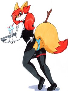Rating: Questionable Score: 0 Tags: anthro anthrofied beverage blush braixen butt canid canine clothing collar e621 female food fur generation_6_pokemon inner_ear_fluff mammal nintendo open_mouth orange_body orange_fur plantigrade pokemon pokemon_(species) pokemorph red_body red_eyes red_fur simple_background solo stick tierafoxglove tuft twig waiter wardrobe_malfunction white_body white_fur yellow_body yellow_fur User: bunchy7s