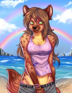 Rating: Safe Score: 0 Tags: anthro beach clothed clothing cloud detailed_background double_rainbow e621 ear_piercing female green_eyes hi_res hyena ivybeth jewelry looking_at_viewer mammal outside piercing rainbow saetia sand sea seaside shirt sky smile solo spotted_hyena tail topwear underwear water User: bunchy7s