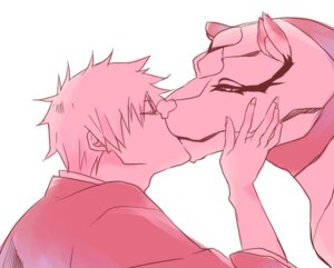 Rating: Questionable Score: 0 Tags: adjuchas bleach_(series) duo e621 felid grimmjow_jaegerjaquez hollow_(bleach) human ichigo_kurosaki kissing male male/male mammal pantherine romantic romantic_couple shinigami_uniform simple_background white_background User: bunchy7s