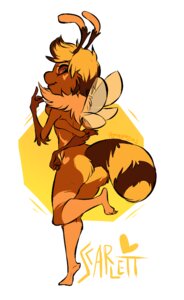 Rating: Safe Score: 0 Tags: 2012 antennae_(anatomy) anthro arthropod arthropod_abdomen bee breasts butt drpepsi e621 female fuzzy heart_symbol hymenopteran insect insect_wings multi_arm multi_limb non-mammal_breasts nude scarlett_(drpepsi) solo wings User: bunchy7s