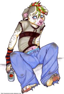 Rating: Safe Score: 0 Tags: alcohol alternative_fashion anthro beer beverage beverage_can blue_eyes bottomwear breasts canid canine canis claws clothing denim denim_bottomwear denim_clothing domestic_dog e621 ear_piercing ears_down emo female fightbite fur glamfur green_hair hair jeans mammal markings mohawk multicolored_hair navel navel_piercing pants pawpads piercing pit_bull pivoted_ears pleading_eyes red_hair simple_background sitting small_breasts solo spots spotted_body spotted_fur toe_claws tomboy topwear two_tone_hair wristband zeriara User: bunchy7s