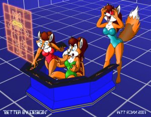 Rating: Questionable Score: 0 Tags: 2007 anthro blue_eyes breasts brown_hair canid canine cleavage clothed clothing dipstick_tail e621 eyewear female fox fur goggles green_eyes group hair hologram kittfoxx mammal markings one-piece_swimsuit open_mouth orange_body orange_fur swimwear tail tail_markings tongue tongue_out User: bunchy7s