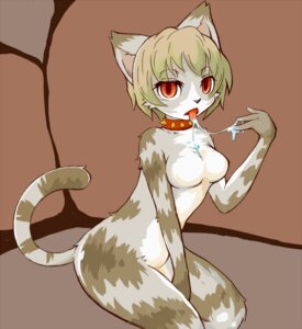 Rating: Questionable Score: 0 Tags: anthro biped bodily_fluids breasts collar domestic_cat e621 felid feline felis female fingers kneeling mammal nude red_eyes saliva sitting solo spikes tail tongue tongue_out みけ User: bunchy7s