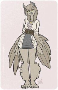 Rating: Safe Score: 0 Tags: anthro avian beak belt bird bottomwear brown_eyes clothing e621 english_text eyewear feathers female glasses jacket jewelry necklace owl simple_background skirt solo text textured_background topwear tox_(artist) white_clothing white_jacket white_topwear User: bunchy7s