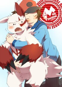 Rating: Questionable Score: 0 Tags: anthro blush digital_media_(artwork) duo e621 fur generation_3_pokemon herpestid hilbert_(pokemon) hug human konbu male mammal markings nintendo pokemon pokemon_(species) red_markings slightly_chubby tail teeth trainer white_body white_fur zangoose zangoose_day User: bunchy7s