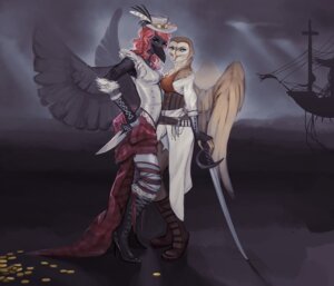 Rating: Safe Score: 0 Tags: anthro avian barn_owl beak belt bird blue_eyes boots breasts clothed clothing coin corvid corvus_(genus) crow cutlass detailed detailed_background duo e621 eyewear feathered_wings feathers female female/female footwear goggles hair hat headgear headwear high_heeled_boots high_heels jewelry knife looking_at_viewer melee_weapon necklace non-mammal_breasts oscine owl passerine pink_hair pirate pose raven ship shoes standing sword theowlette toony tyto tytonid vehicle watercraft weapon wings User: bunchy7s