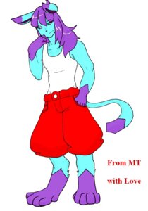 Rating: Safe Score: 0 Tags: anthro blue_body blue_fur blue_tail clothing e621 eeveelution english_text fur generation_4_pokemon glaceon hair male mt_(artist) multicolored_tail nintendo pokemon pokemon_(species) pokemorph purple_hair purple_tail red_clothing simple_background solo tail text white_background User: bunchy7s