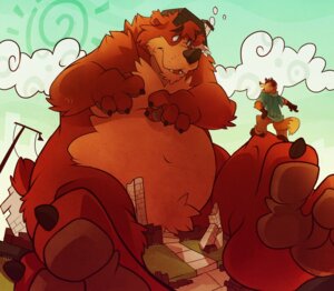 Rating: Safe Score: 0 Tags: 2012 anthro barefoot bear biceps body_size_growth bottomwear canid canine clothed clothing duo e621 feet fox fur kitsunekit_(character) kuma macro male mammal muscular pants pawpads paws size_transformation soles tail toes transformation User: bunchy7s