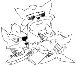 Rating: Safe Score: 0 Tags: anthro arwing canid canine canis e621 fox fox_mccloud fredryk_phox group heart_symbol james_mccloud male male/male mammal monochrome nintendo paintchat simple_background star_fox white_background wolf wolf_o'donnell User: bunchy7s